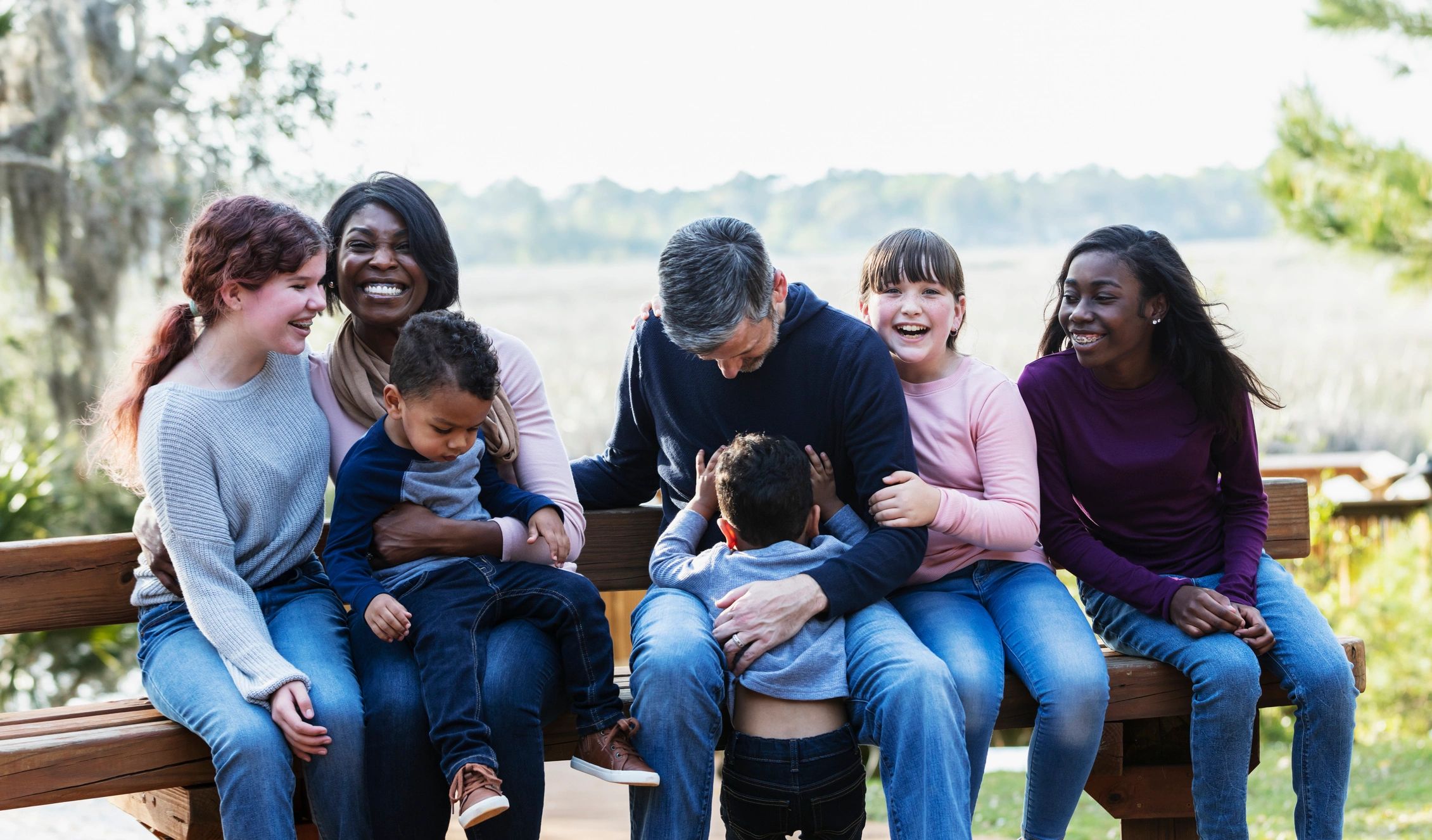 happy diverse family support